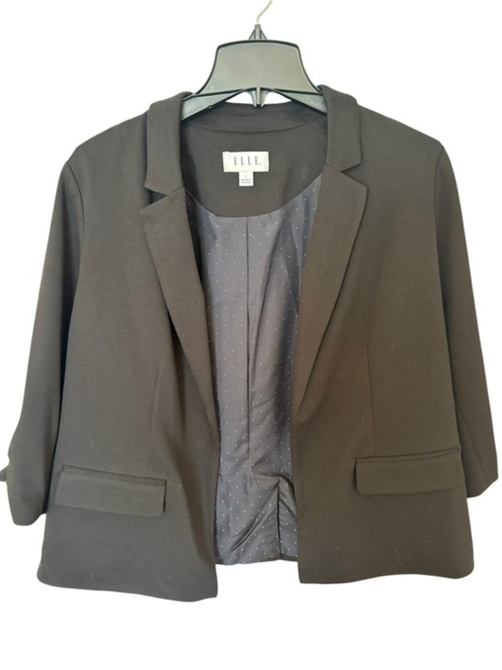 ELLE Black Open-Front Cropped Blazer with Polka Dot Lining